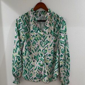 Green and Pink Patterned Women's Top